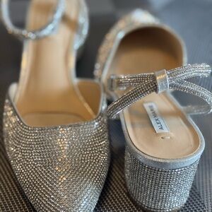 Alex Marie Silver Rhinestone Heels with Ankle Strap